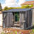 Lean-To Wall-Mounted Pergolas With Curtains And Netting-122684185