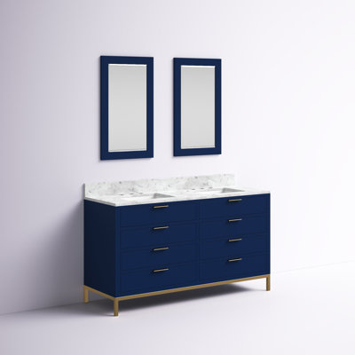 Gervais 60 In. Double Sink Carrara White Marble Countertop Bath Vanity In Pure White With Rectangular Mirrors (S)