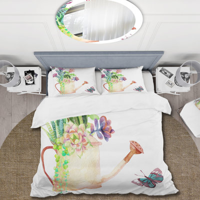 Green/Pink/White Microfiber Duvet Cover Set