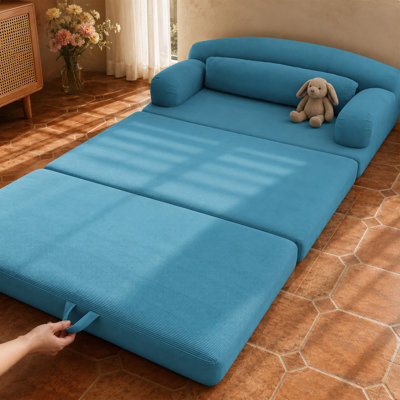 Canapé-lit convertible en velours côtelé 57,1 po Liora avec couchette dépliable, housse amovible et accoudoirs rembourrés