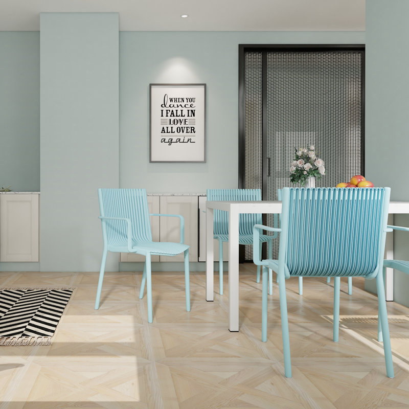 Chaises longues en polypropylène empilables Camron, Bleu clair