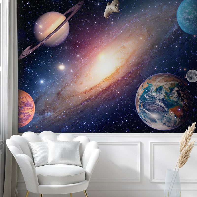 Planet In Outer Space Galaxy Peel & Stick Border, 72" L x 96" W