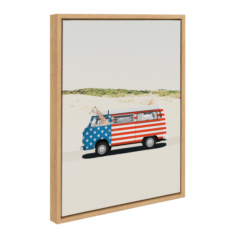 «USA Retro Beach Van» par juillet, reproduction d'art sur toile encadrée, Naturel, H 18 po x l 24 po