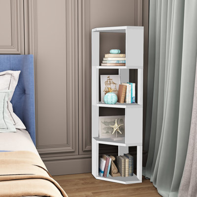 5 Tier Corner Shelf Stand,Tall Standing Corner Bookshelf Wooden Display Bookcase by Ebern Designs