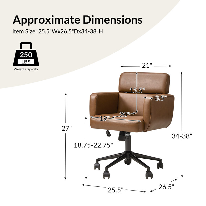 Chaise de bureau inclinable 25,5 po Norven, Chameau