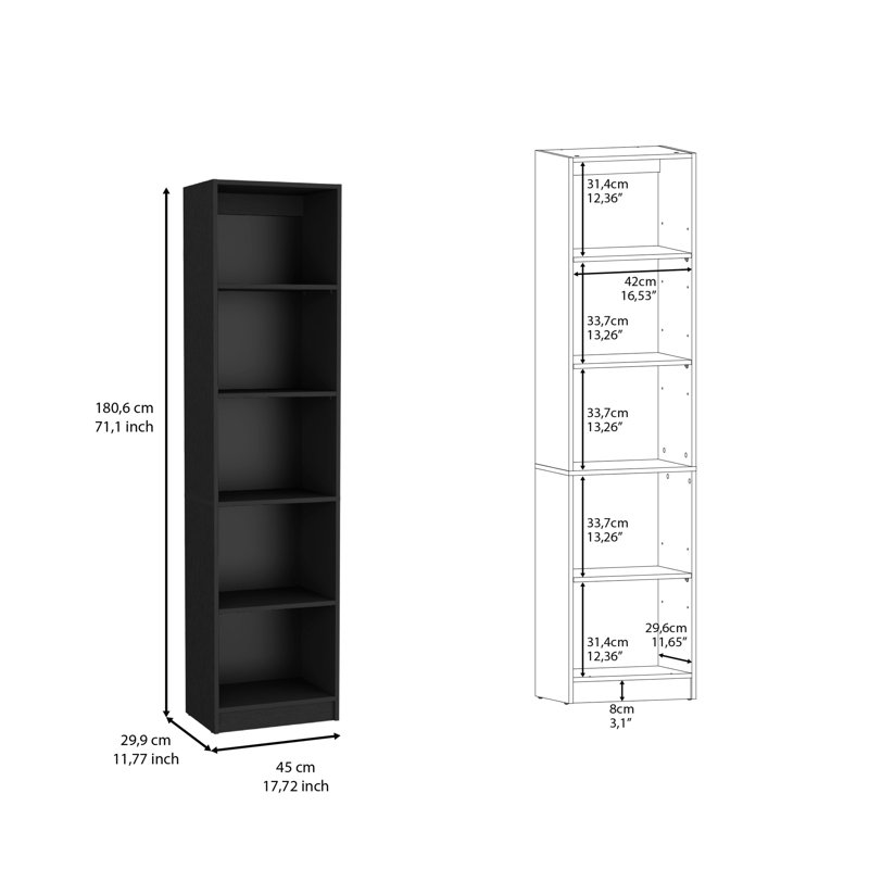 Bibliothèque compacte avec plusieurs tablettes, Noir