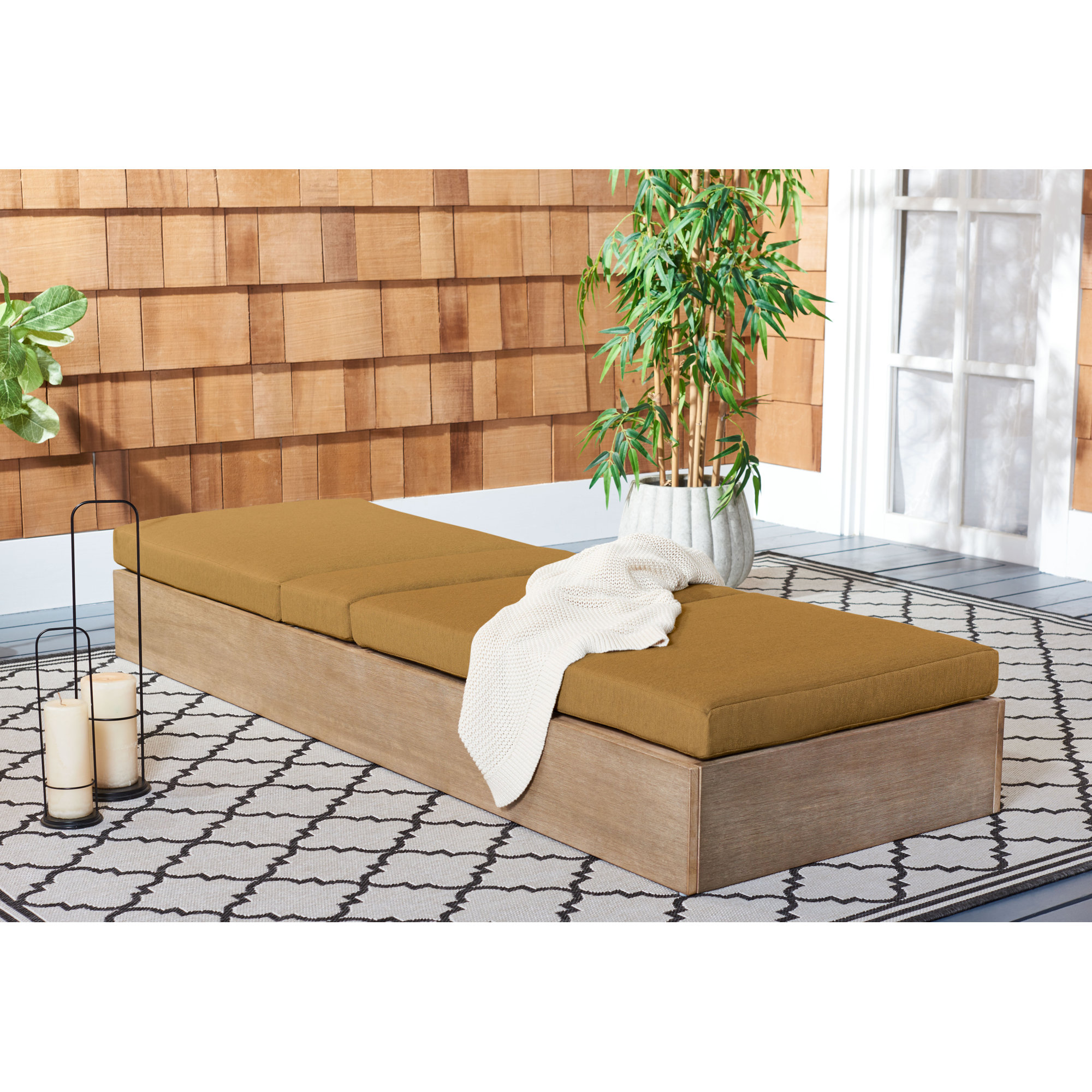 Fatima Wood Chaise Lounge Chair , Brown