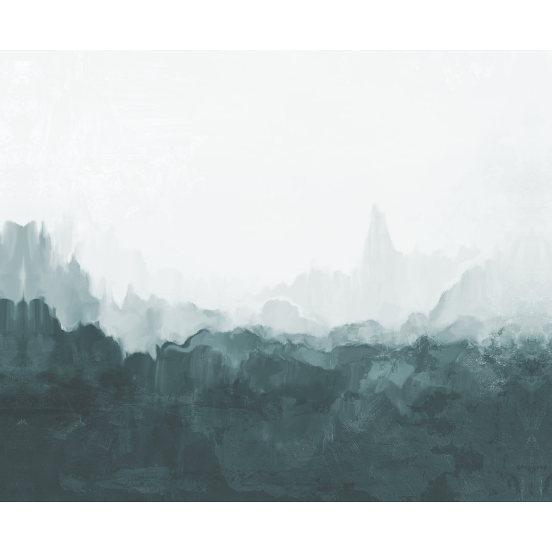 " Abstract Dark Teal Landscape " Painting Print Union Rustic 