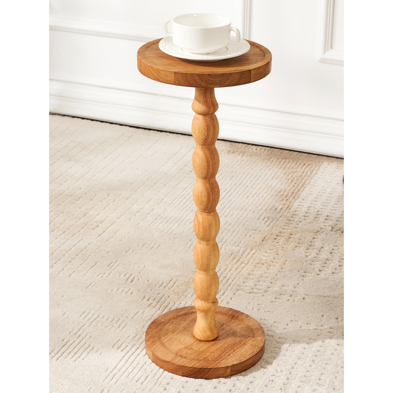 Table de bout ronde en bois massif, table à boissons à piédestal, grand support pour plante, Brun, Bois brun foncé