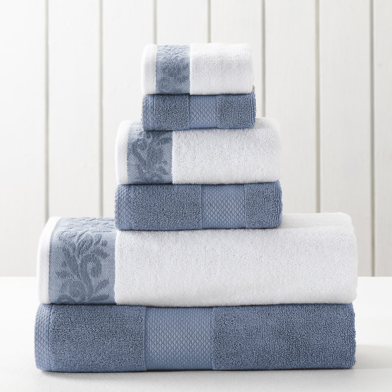 Modern Threads 600 GSM 6-Piece Towel Set with Filgree Jacquard Border, Blue Smoke
