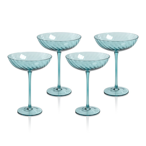 Sesto Optic Swirl White Wine Glasses, Set of 4 (Set of 4) Color: Blue
