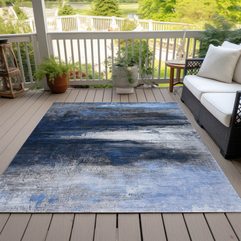 Tapis bleu marine Xhevrie intérieur / extérieur lavable à la machine, Rectangle 10 pi x 14 pi