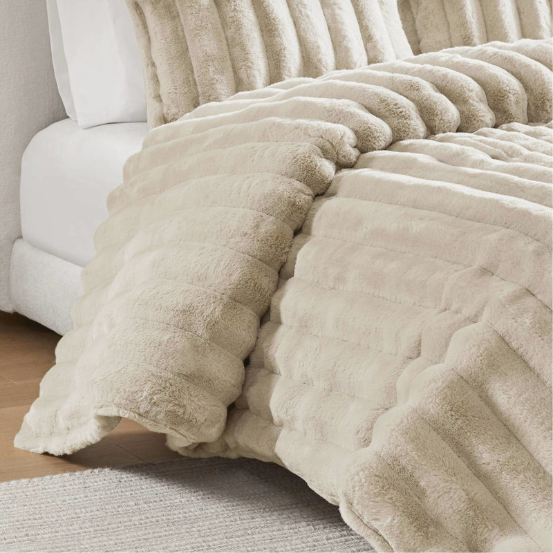 3 pièces d'édredon très grand en fausse fourrure taupe, devant luxueux en fourrure lisse, rembourrage pour plus de chaleur et de confort, housse de taie décorative superposée