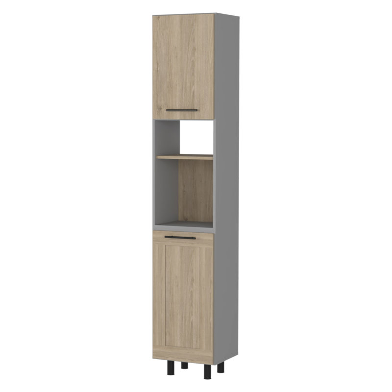 Garde-manger à 2 portes et 2 tablettes Devoux en pin clair et gris