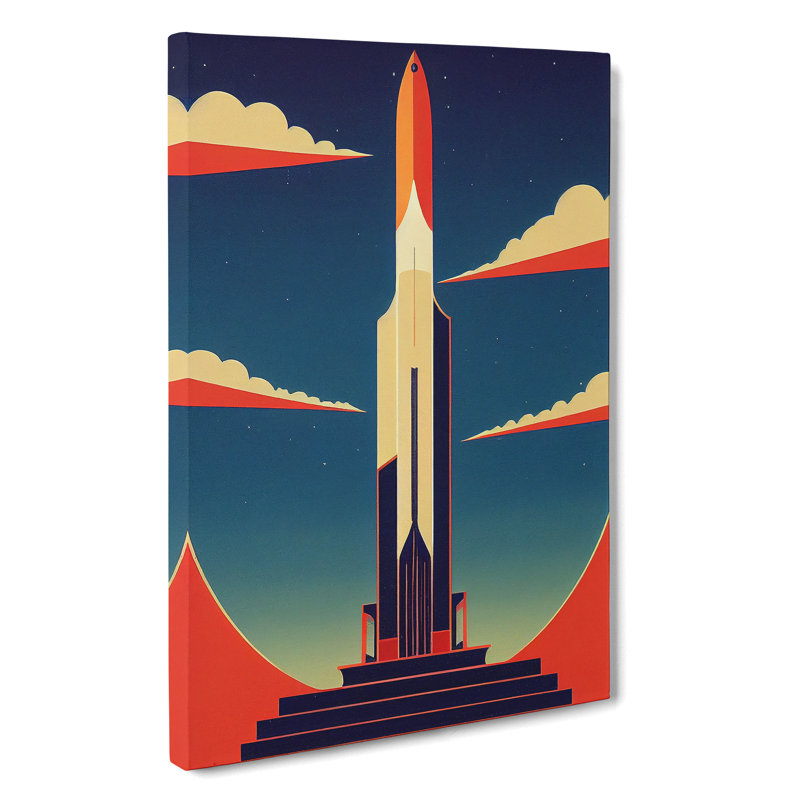 Spaceship Rocket Art Deco No.2 - Wrapped Canvas, 50cm H x 35cm W x 3cm D