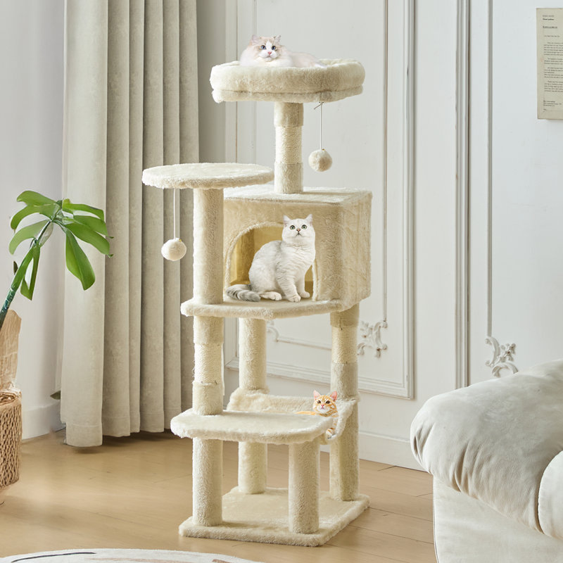 Arbre à chat H 44 po avec perchoir, condo, hamac et poteau à griffes, Beige