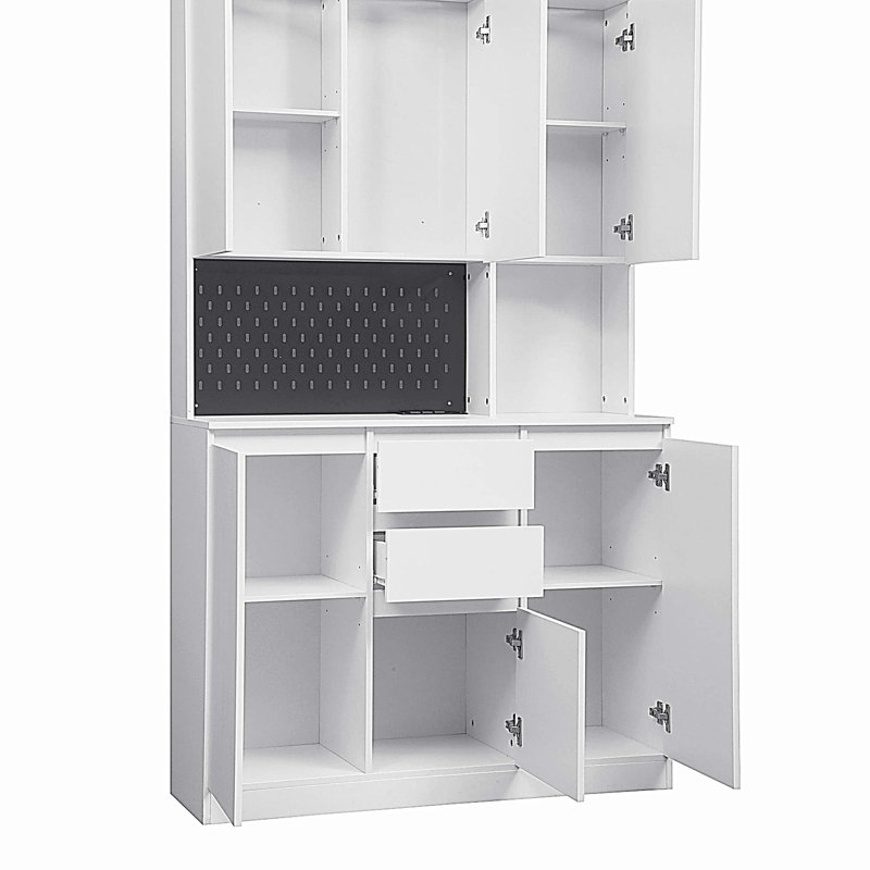 74" Kitchen Pantry Cabinet With Charging Station, White