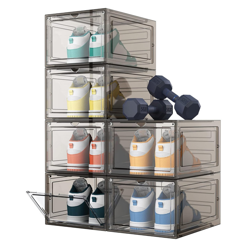 6 Pack Clear Plastic Shoe Storage Boxes With Lids, Stackable Shoe Organizer With Magnetic Door, Durable And Transparent Shoe Display Case For Easy Assembly And Ventilation
