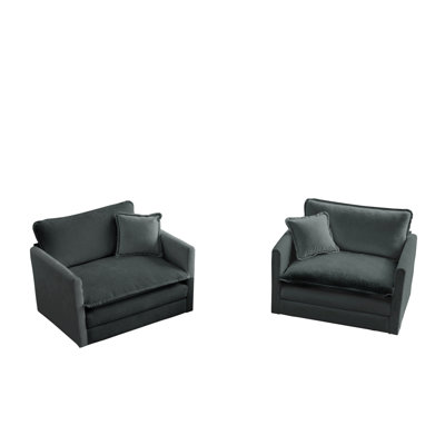 Accent Chair Set Of 2, High-End Chenille Upholstered Armchairs, Living Room Side Chairs With Toss Pillow, Gray Chenille