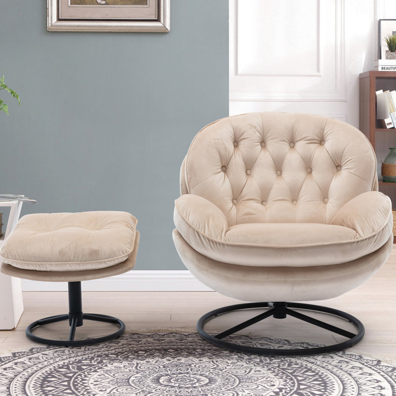 Fauteuil d'appoint de salon avec assise confortable, structure en métal sans velours, pieds 33,49 po, Beige