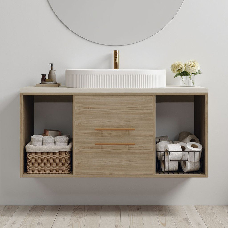 38" Wall-Mounted Vanity with Ceramic Sink - Space-Saving Floating Design?, Brown