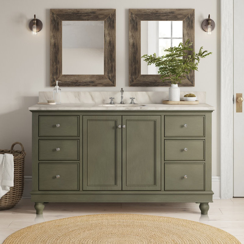Ferdinand 60'' Single Bathroom Vanity with Top, Carrara Marble, Weathered Gray