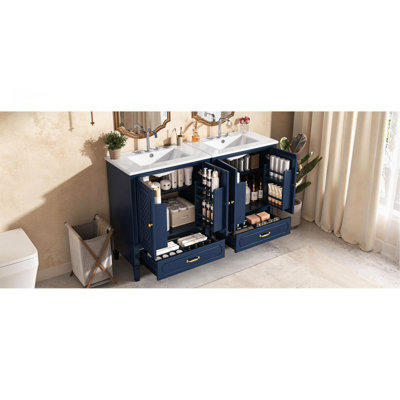 60" Bathroom Vanity with Double Sink Combo Set, 2 Cabinet with Door Organizers, 2 Drawers