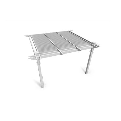 12x12 White Vinyl Elysium Attached Louvered Pergola