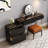 Maurece Solid and Manufactured Wood Glass Top Makeup Vanity with Power Outlet-941805283
