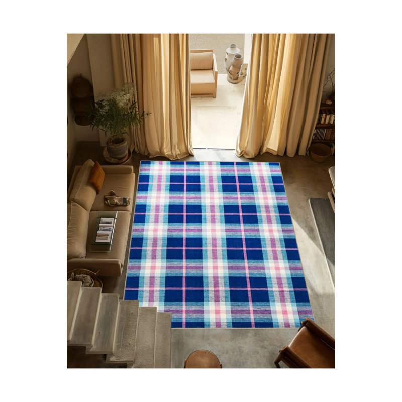 Blue Themed Geometric Patterned Creative Modern Decorative Carpet, Rectangle 2'4" x 4'