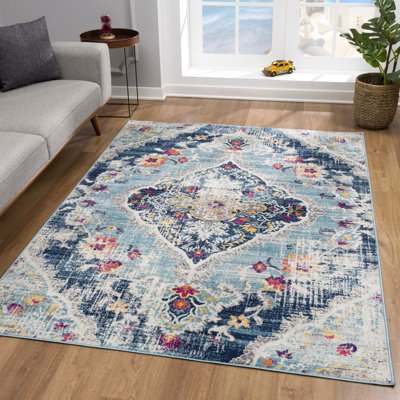 Tapis bleu abstrait Kymiere