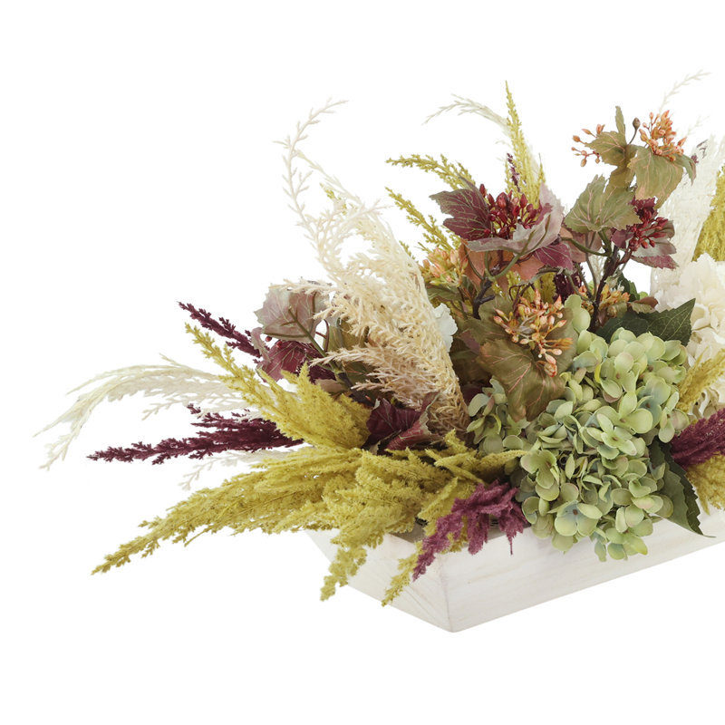 Fall Centerpiece With Hydrangeas And Pampas