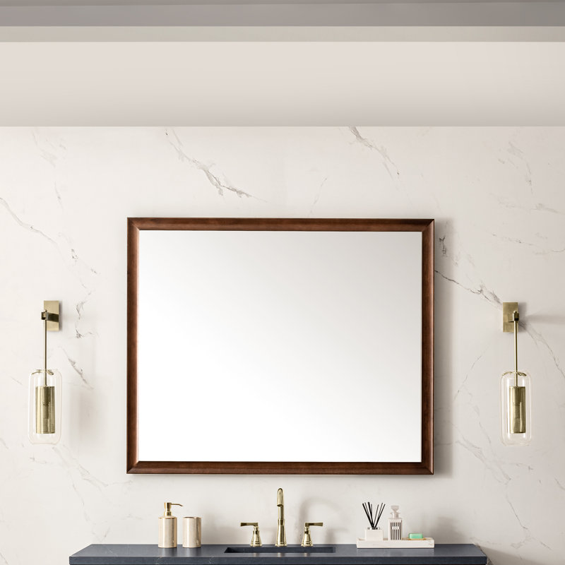 Glenbrooke Solid Wood Beveled Wall Mirror, Mid-Century Walnut, 40" x 48"