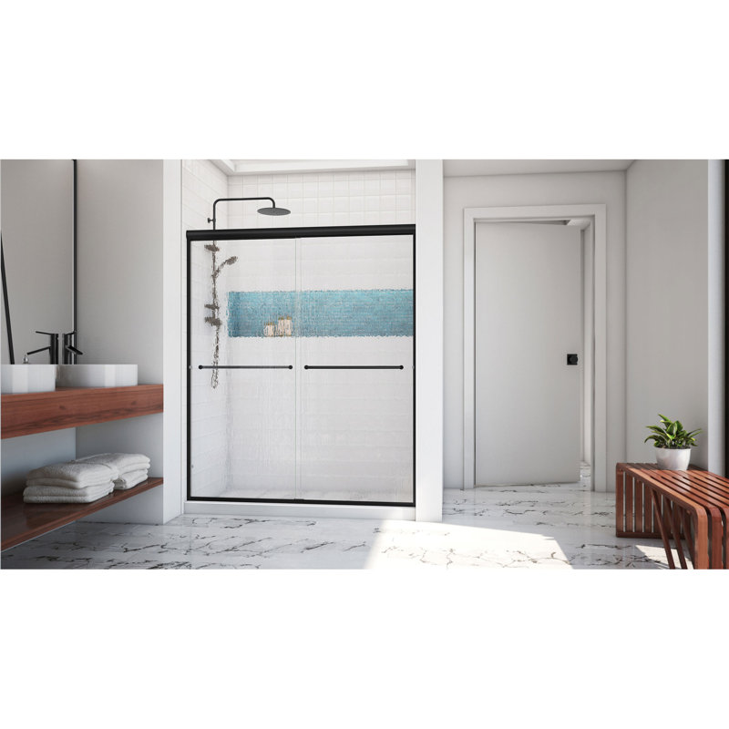  DreamLine Alliance Pro LT 56 - 60 inch W x 70 3/8 inch H Semi-Frameless Bypass Shower Door in Matte Black and Rain Glass