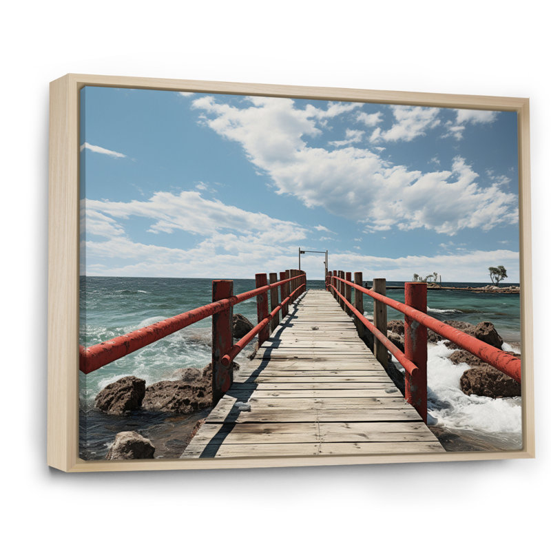 Tyris Beach Pier Point de vue noir sur toile, H 12 po x l 20 po x P 1 po, Cadre naturel flottant