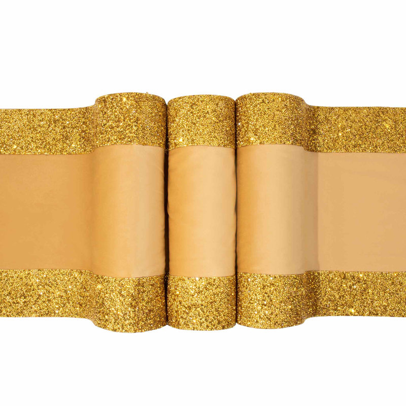 Gold Polyester Velvet Table Runner with Rhinestone Border