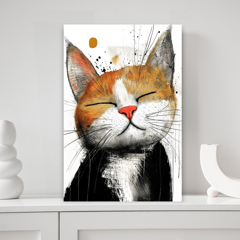 «Happy Ginger Cat Peaceful Contemporary», art mural, H 18 po x l 12 po