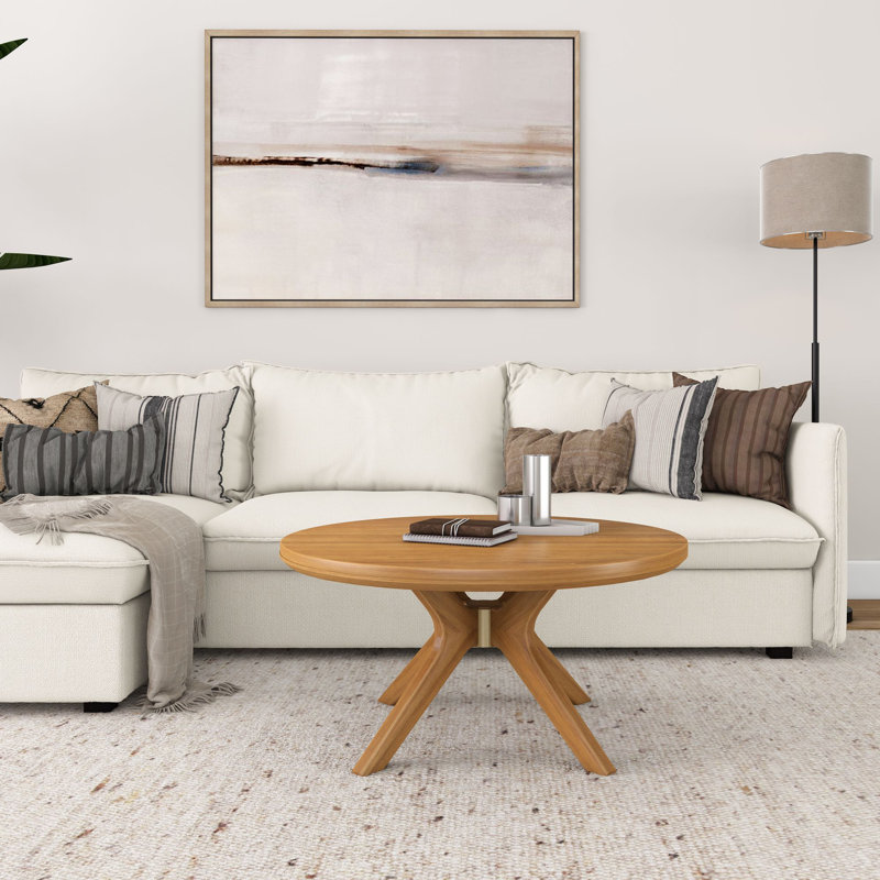 Muhsina Cross Leg Round Coffee Table (36in x 36in / 910mm x 910mm), Pecan, Pecan