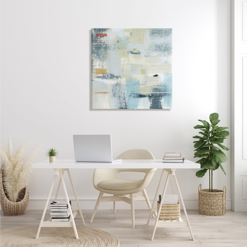 «Woven Stroke Abstraction Blue Beige Blend» par Susan Jill - Peinture, H 30 po x l 30 po x P 1,5 po, Toile tendue