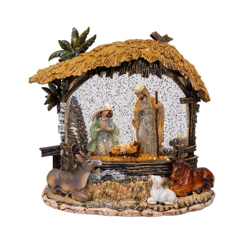Crèche DEL Kurt Adler avec eau scintillante tournante, 20 cm