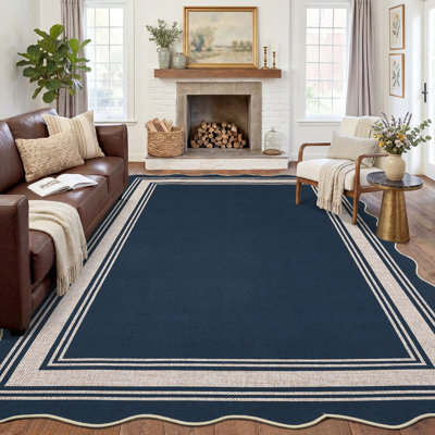 Tapis d'extérieur festonné et lavable - aspect faux jute, antidérapant, à poils courts, sans perte de poils, tapis résistant aux marques pour le patio, le salon, sous la table - bleu, 8 x 10 pi (244 x 305 cm)