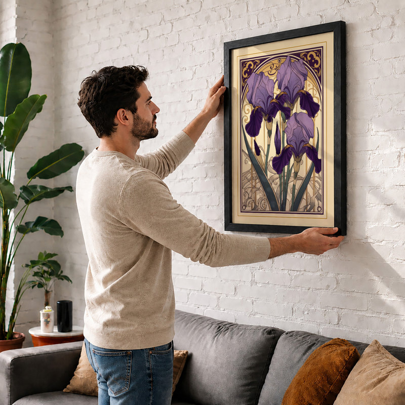 Purple Iris Reverie Botanical - Framed Print, Walnut, A1 - 84.1 x 59.4 cm