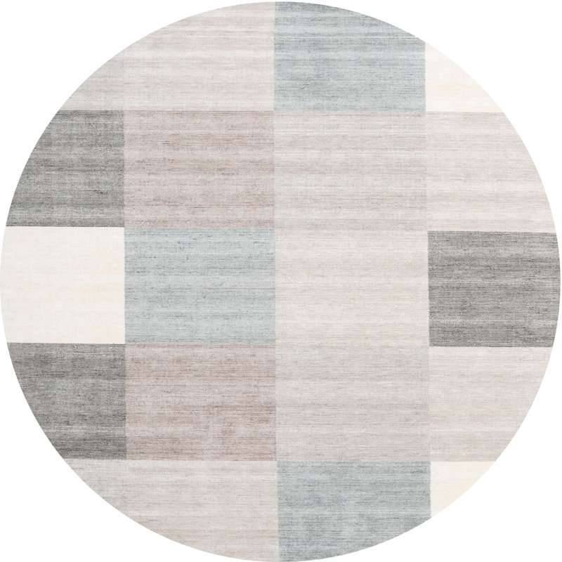 Tapis gris/rose/rouge contemporain, Rond 5 pi