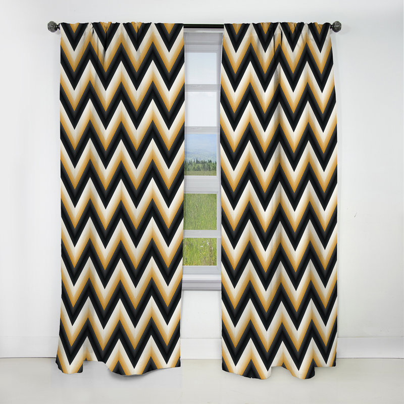 Chevron géométrique noir et jaune doré - Rideau occultant géométrique abstrait - 1 panneau, L 52 po x L 95 po