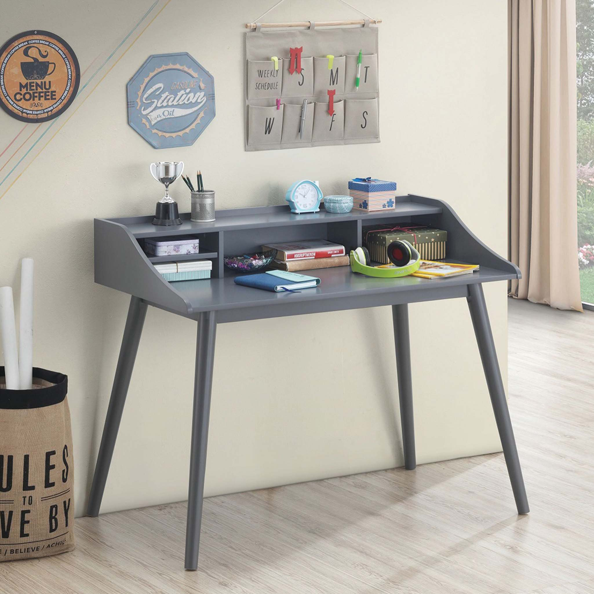 Corrigan Studio® 4-compartment Writing Desk in Grey | Wayfair