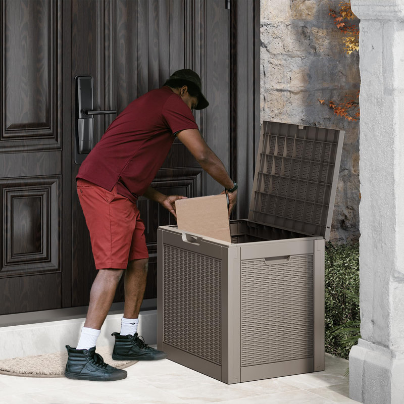 Gray Lockable 31 Gallon Resin Wicker Deck Box