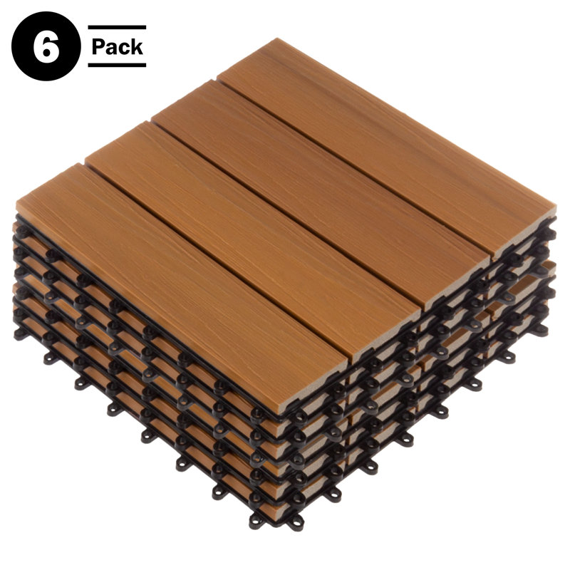 Ensemble de tuiles de patio - Carreaux de terrasse en bois / plastique à emboîtement, Grain de bois brun