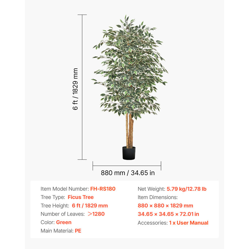 Faux Ficus Tree in Pot, 182.9cm x 88cm