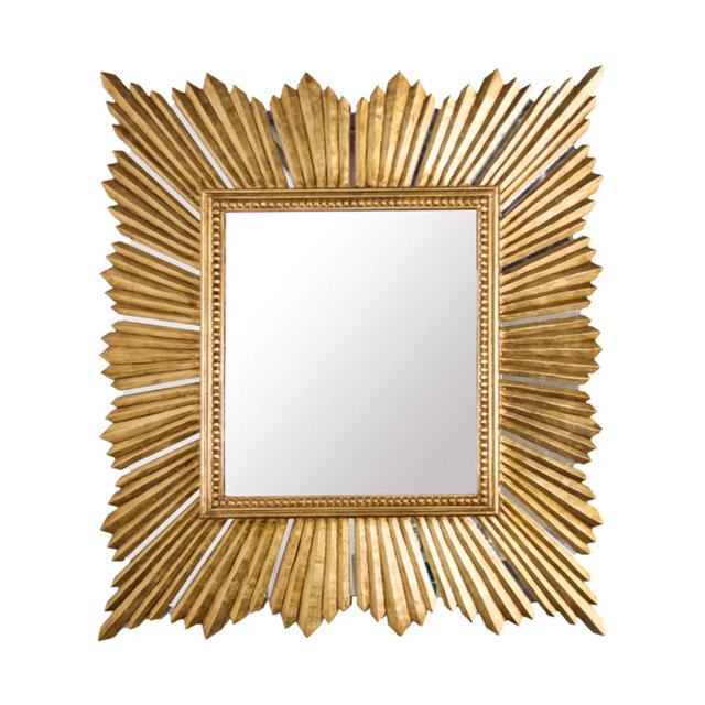 Gold sunburst square mirror.