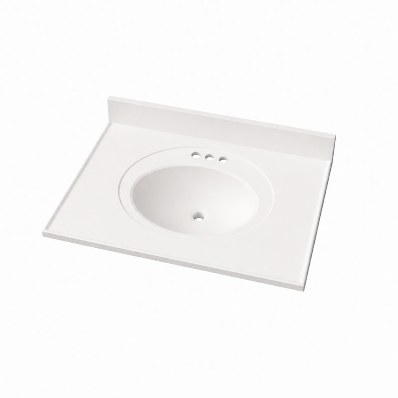 Dessus de meuble-lavabo à surface solide blanc mat 31 po avec lavabo ovale intégré, dosseret, dosseret et trous de robinet central de 4 po